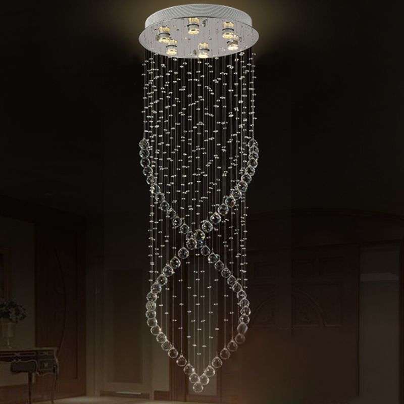 Silver 6-Light LED Suspension Light Modernism Crystal Swirl Multi Lamp Chandelier with Round Canopy