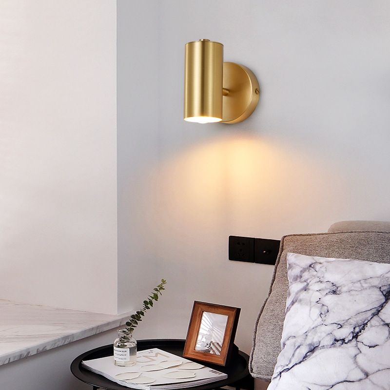 Modern Metal Wall Sconce Cylinder Shape Vanity Lamp with Copper Shade for Bathroom