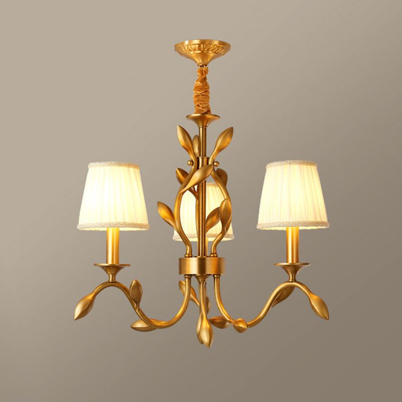 3-head tarwe kroonluchter verlichting boerderij gouden metalen plafond hanger met conische stofschaduw