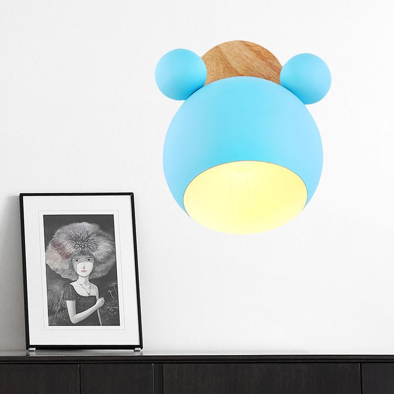 Nordic Style Globe Wall Light Wood & Metal 1 Bulb Wall Sconce for Restaurant Hallway