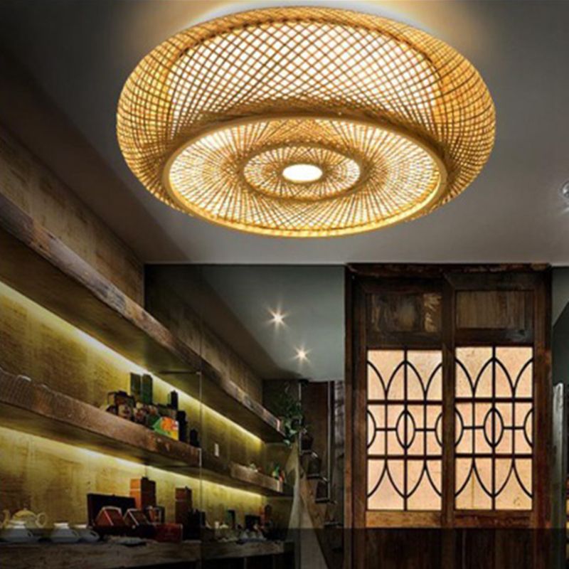 Japanese Style Ceiling Lamp Chandelier Bamboo Woven Lamp 1 Head Living Room Dining Room Ceiling Lighting
