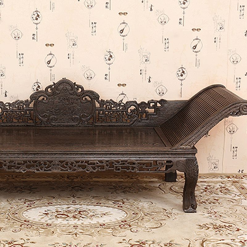 Traditional Espresso Solid Wood Chaise Lounge Couch with Round Arms