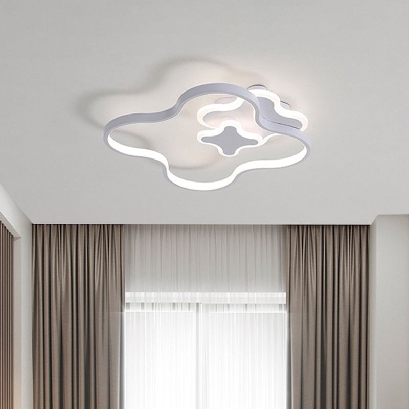 Acrylic Clover Flush Ceiling Light Cartoon Style LED White Finish Lighting Fixture in Warm/White Light