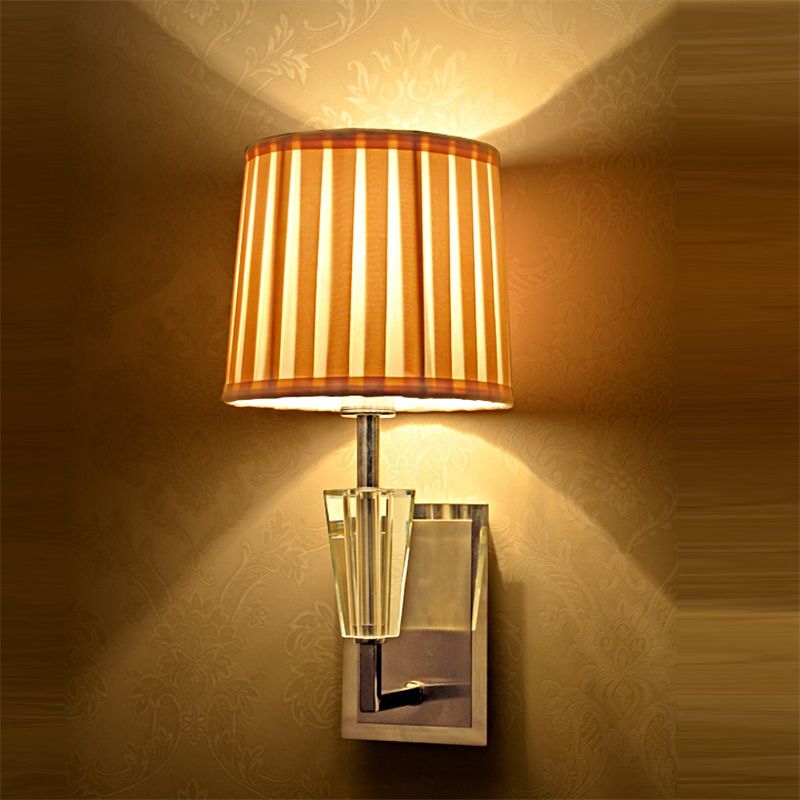 Chrome Single Bulb Wall Sconce Modern Style Fabric Pleated Lampshade Wall Mounted Light Fixture