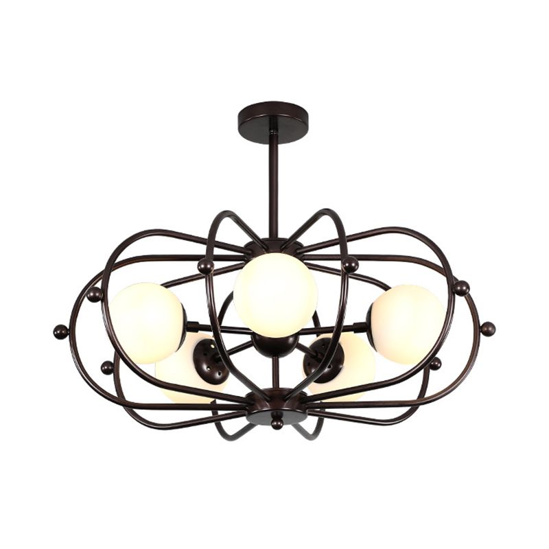Coffee Round Pendant Chandelier Modernism 5 Bulbs Milk Glass Ceiling Hanging Light