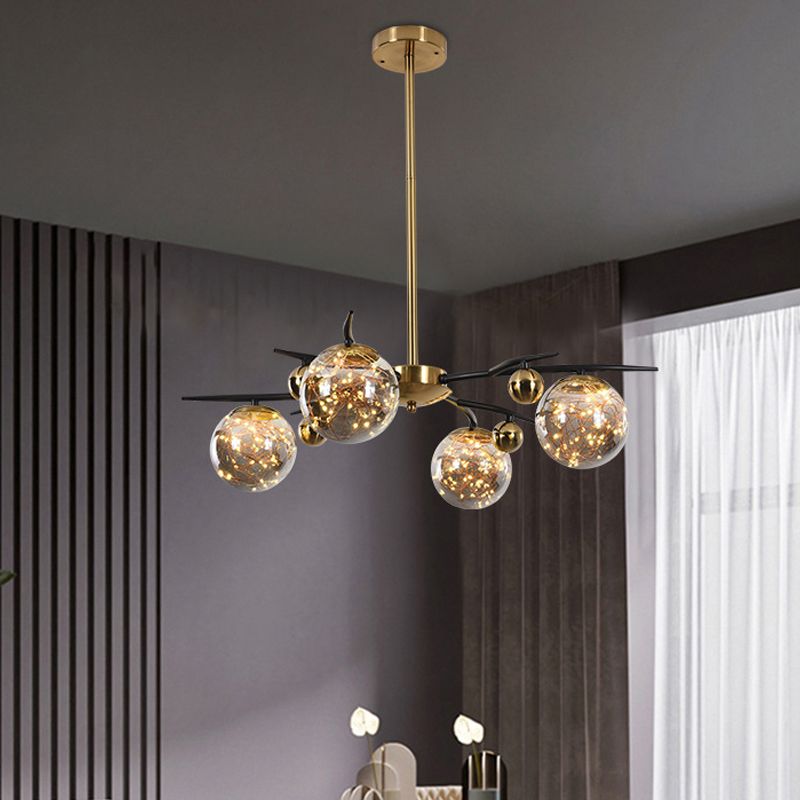 Lampadario a globo in ottone con design bagliore a 4/6 luci moderne lampada sospensione radiale in vetro grigio grigio