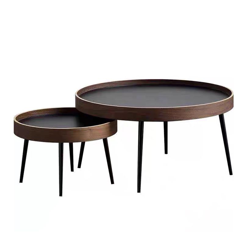 French Country Style Cocktail Table Walnut/black Solid Wood Round Coffee Table