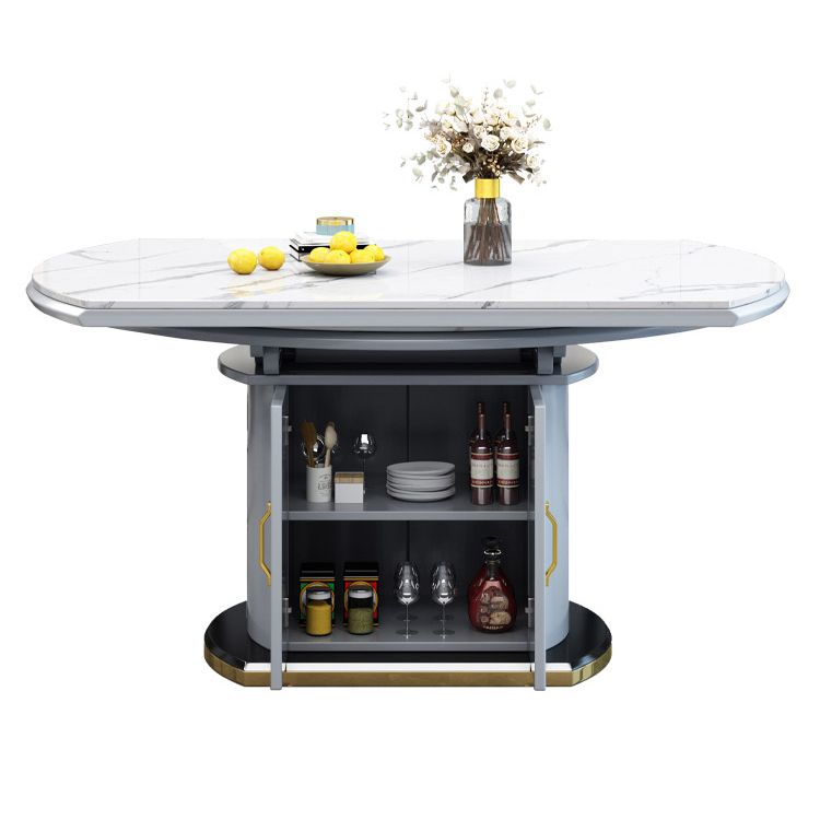 Uitschuifbare ronde eettafel Luxe tafel van gesinterd stenen blad met opbergvoetstuk