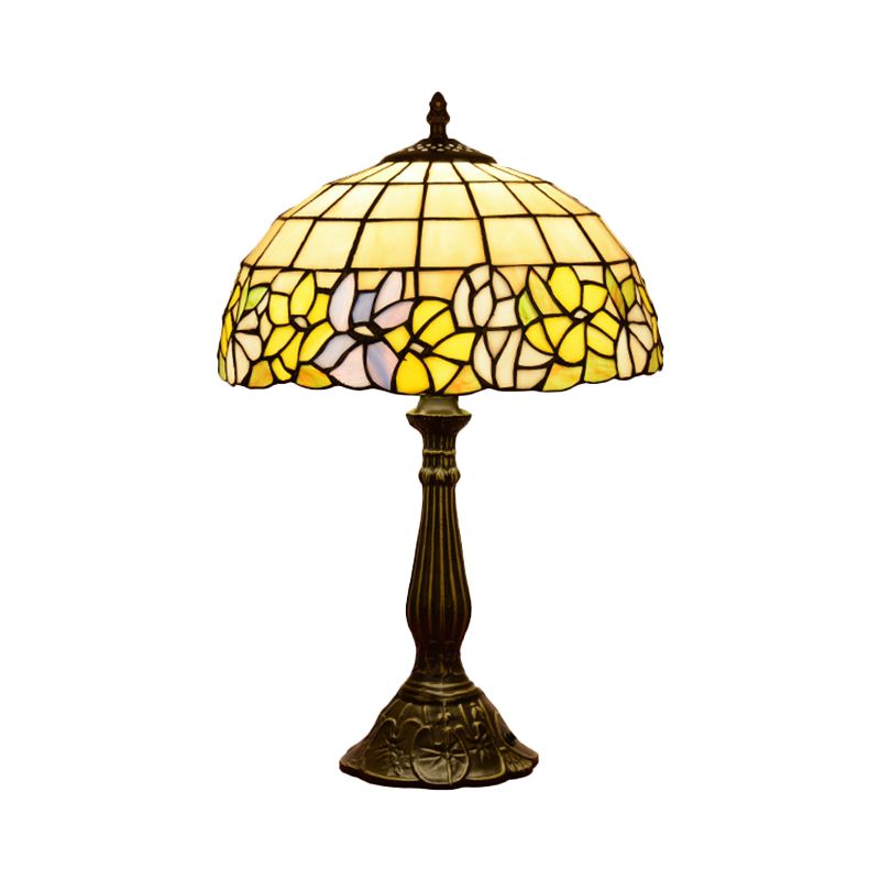 Bronze Gridded Bowl Shade Night Lampe Tiffany 1 Glühbirne Schnittglas Tischbeleuchtung mit Blütengrößen