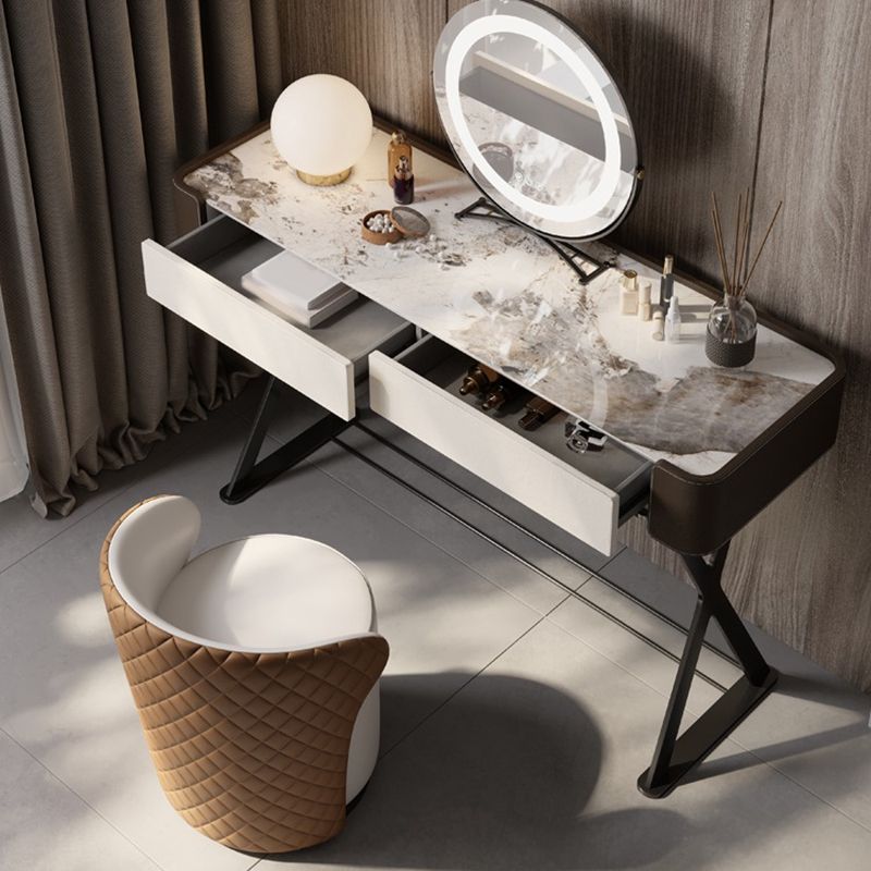 Glam 2-Drawer Vanity Table and Stool Set Slate Top Vanity Dressing Table Set