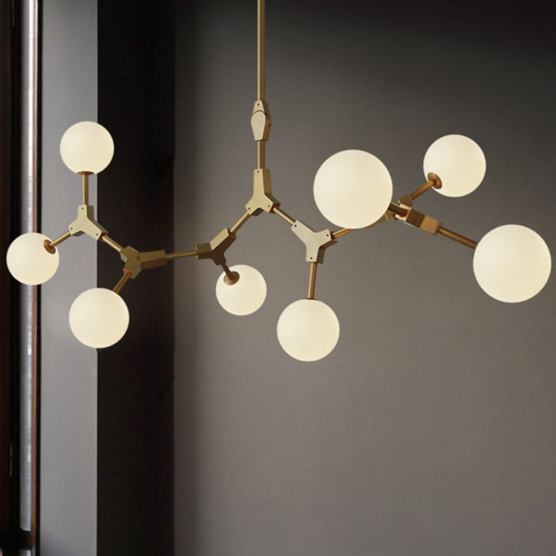 Gold Modern Branch Branch Molecular lampadario molecolare Bianco di vetro Blaccia Aibero appeso per la sala da pranzo in cucina
