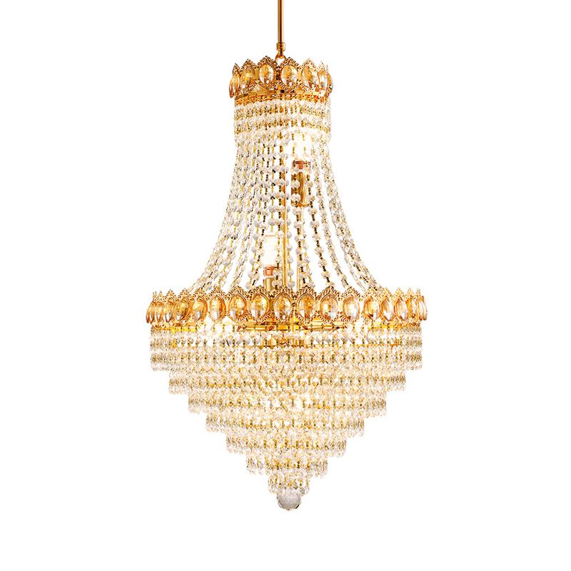 Gold Conical Down Lighting Contemporary 5/8-Bulb Faceted Crystal Ceiling Chandelier for Parlor