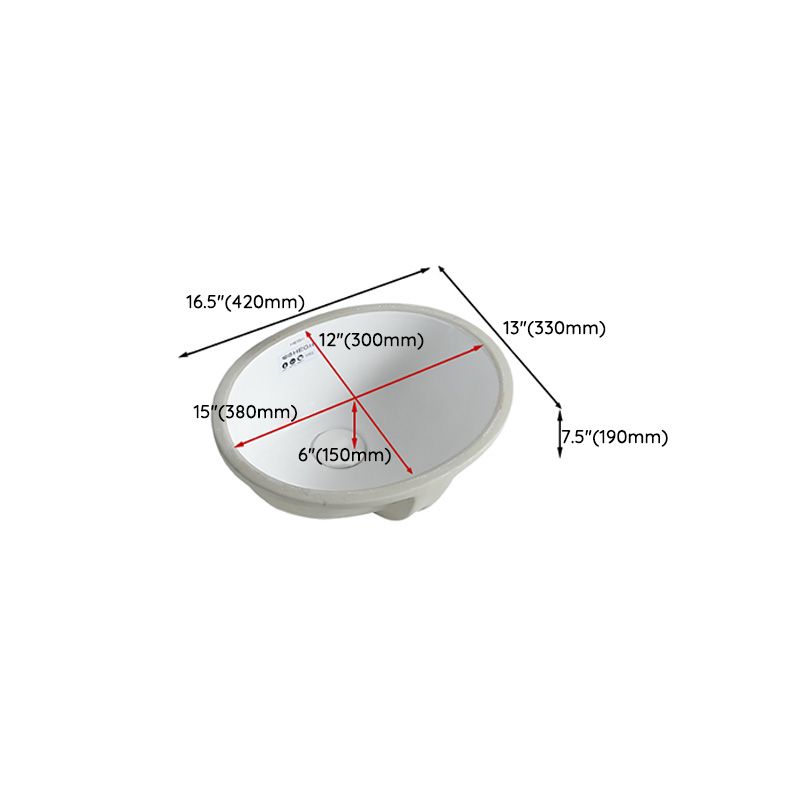 Traditional Undermount Bathroom Sink Porcelain with Overflow and Drain Assembly Basin Sink