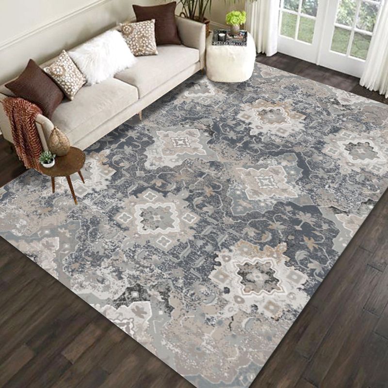 Bohemian Style Indoor Rug Polyester Area Rug Stain Resistant for Living Room