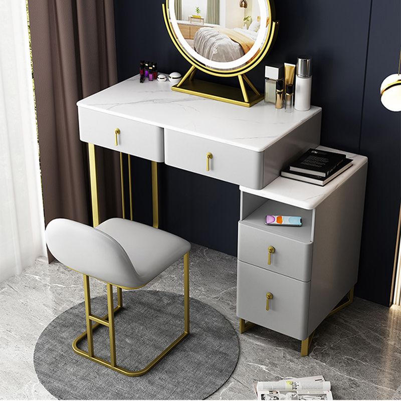 Glam Stone Vanity Table with 4 Storage Drawers 15.74" Wide Makeup Table