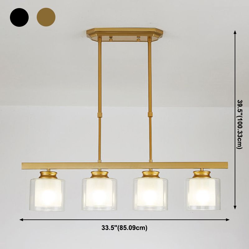 Luces de la isla de cilindro Luz de techo de isla de metal contemporánea con sombra de vidrio