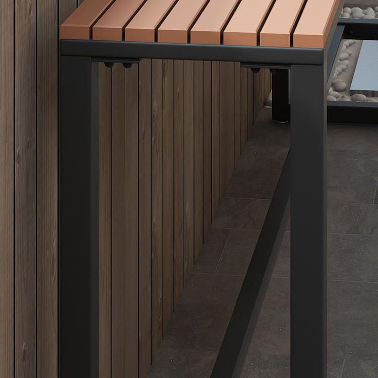 Faux Wood Top Industrial Bar Table Metal Water Resistant Patio Table