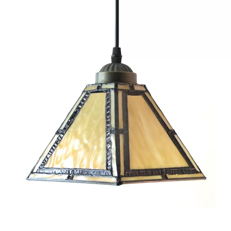 Stained Glass Amber Pendant Lamp Pyramid 1 Bulb Mission Hanging Light Kit for Kitchen