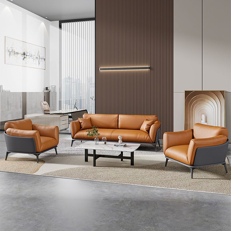 Contemporary Glam Faux Leather Sofa with Wear-resisting, Square Arm for Living Room