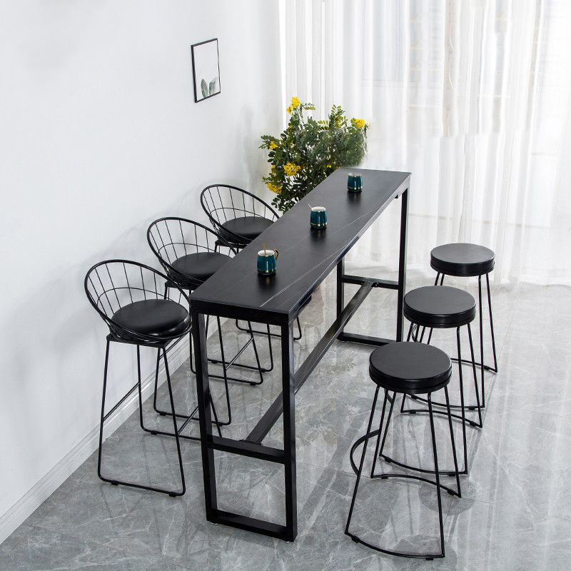 Modern Style Stone Bistro Bar Table Rectangle Metal Base Bar Table