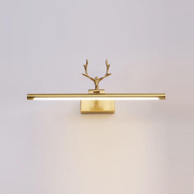 Luz de led recta lámpara de tocador de latón estilo americano con astas para el baño