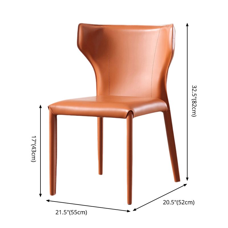 Moderner Wingback Side Stuhl Leder armlosen Essstuhl mit Metallbeinen