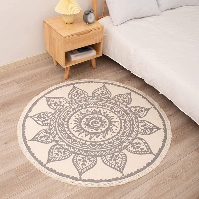 Rapis simple Rapis tribal Tribal Tapis rond Mélange de coton lavable avec frange