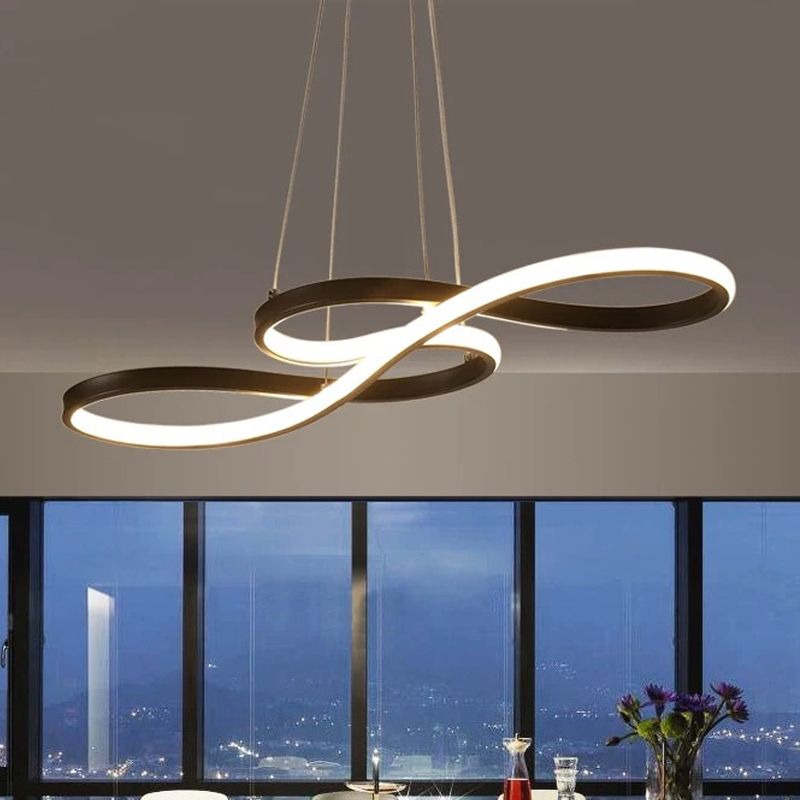 Modernism LED Ceiling Pendant with Acrylic Shade Black/White/Gold Twisted Hanging Lamp in Warm/White/Natural Light, 29.5"/39" Wide