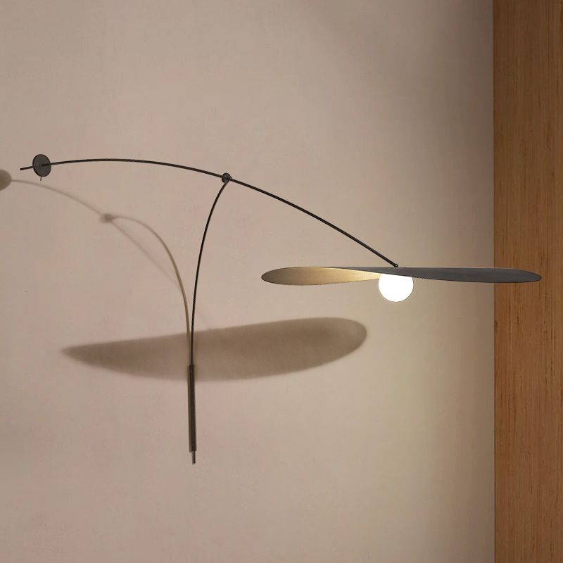 Postmodern Lotus Leaf Shaped Wall Lamp Metal 1-Light Bedroom Wall Light with Balance Arm