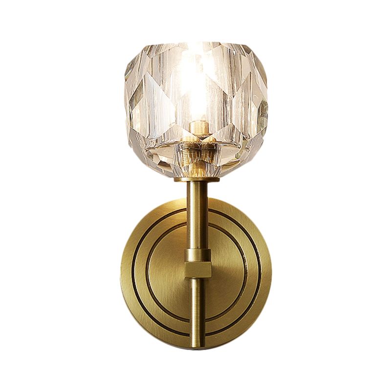 Clear Bevel Cut Glass Gold Wall Sconce Light Globe 1/2 Bulb Contemporary Wall Lighting Idea