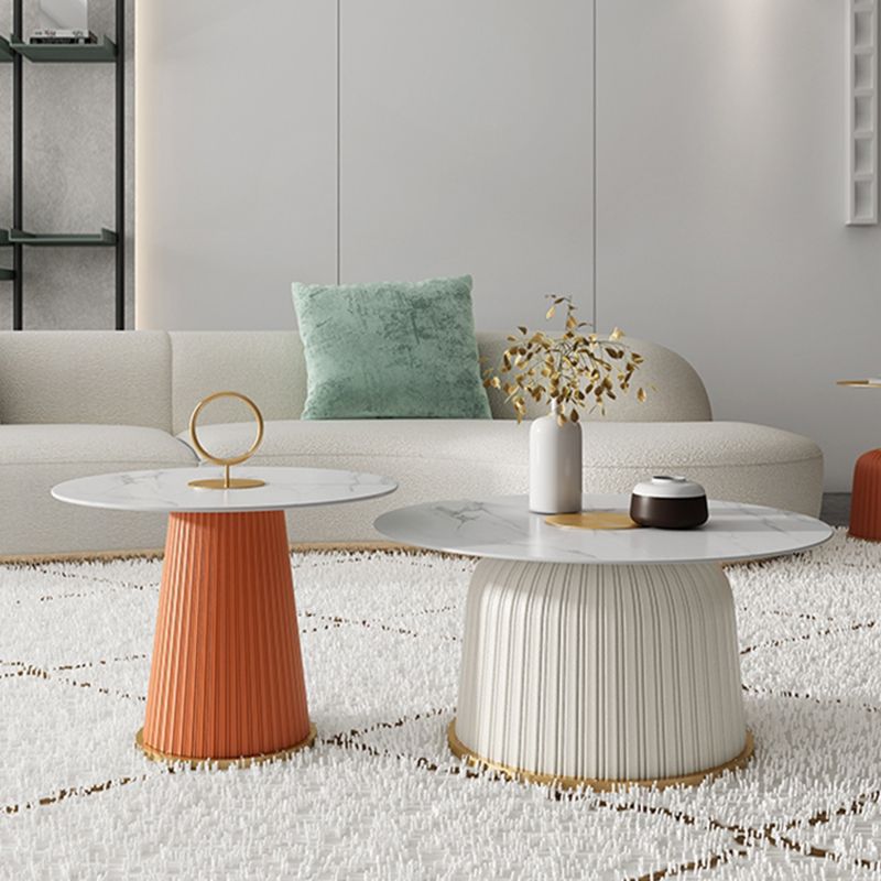 Modern Metal Cocktail Table Round Pedestal Coffee Table - White