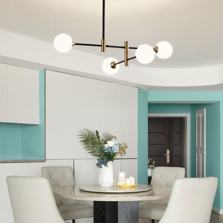 Modern Metal Hanging Chandelier Light Glass Shade Ceiling Chandelier in Black for Living Room