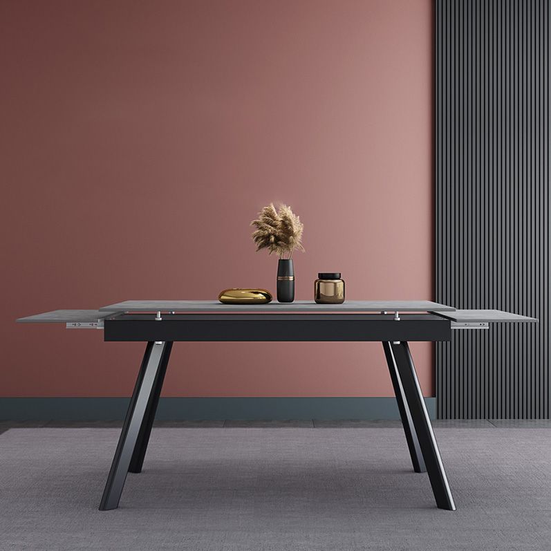 Mesa de comedor industrial rectangular extensible mesa de piedra sinterizada con 4 piernas negras