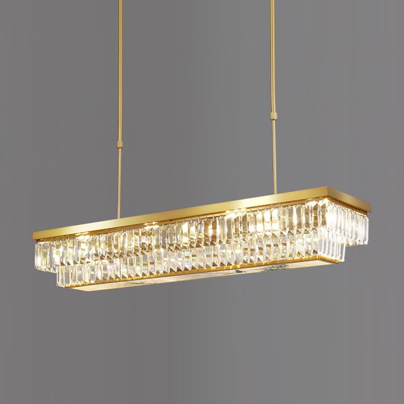 Contemporary Style Rectangle Shape Island Lights Crystal 4 Light Island Lighting in Gold