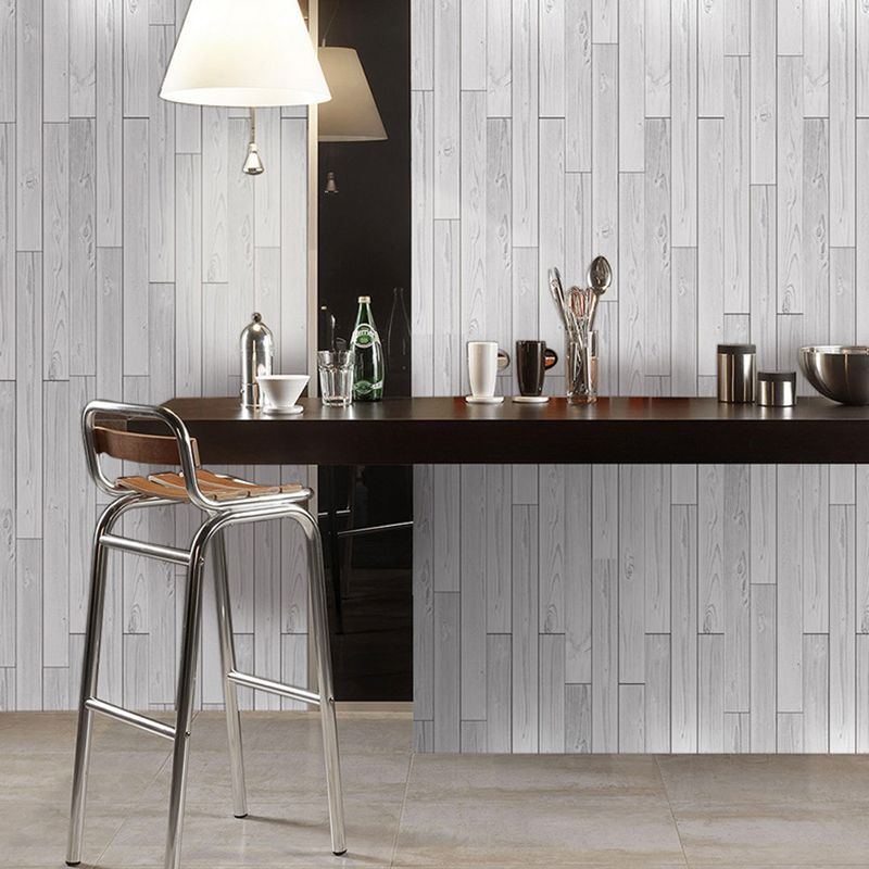Rural Whitewashed Wood Wallpaper Roll in Grey Peel and Paste Wall Decor for Home