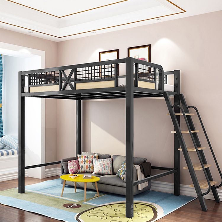 Metal Loft Bed with Built-In Ladder Black/White Kids Bed with Open Frame