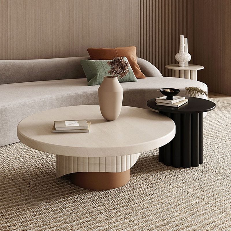 Contemporary Cocktail Table Pedestal Solid Wood Round Coffee Table