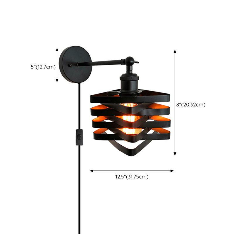 Black Modern Wall Sconce Triangle Shape Wall Light with Metal Shade for Bedroom