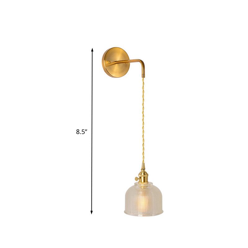 1 Light Wall Mount Lighting Traditional Dome/Cone Clear Prismatic Glass LED Sconce Light Fixture in Gold