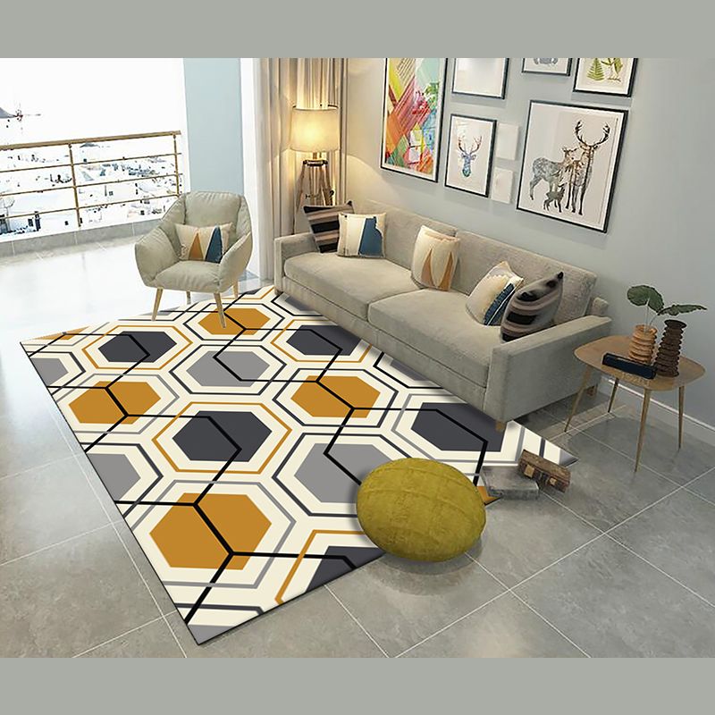Gray Modern Indoor Rug Polyester Geometric Area Rug Non-Slip Backing Carpet for Living Room
