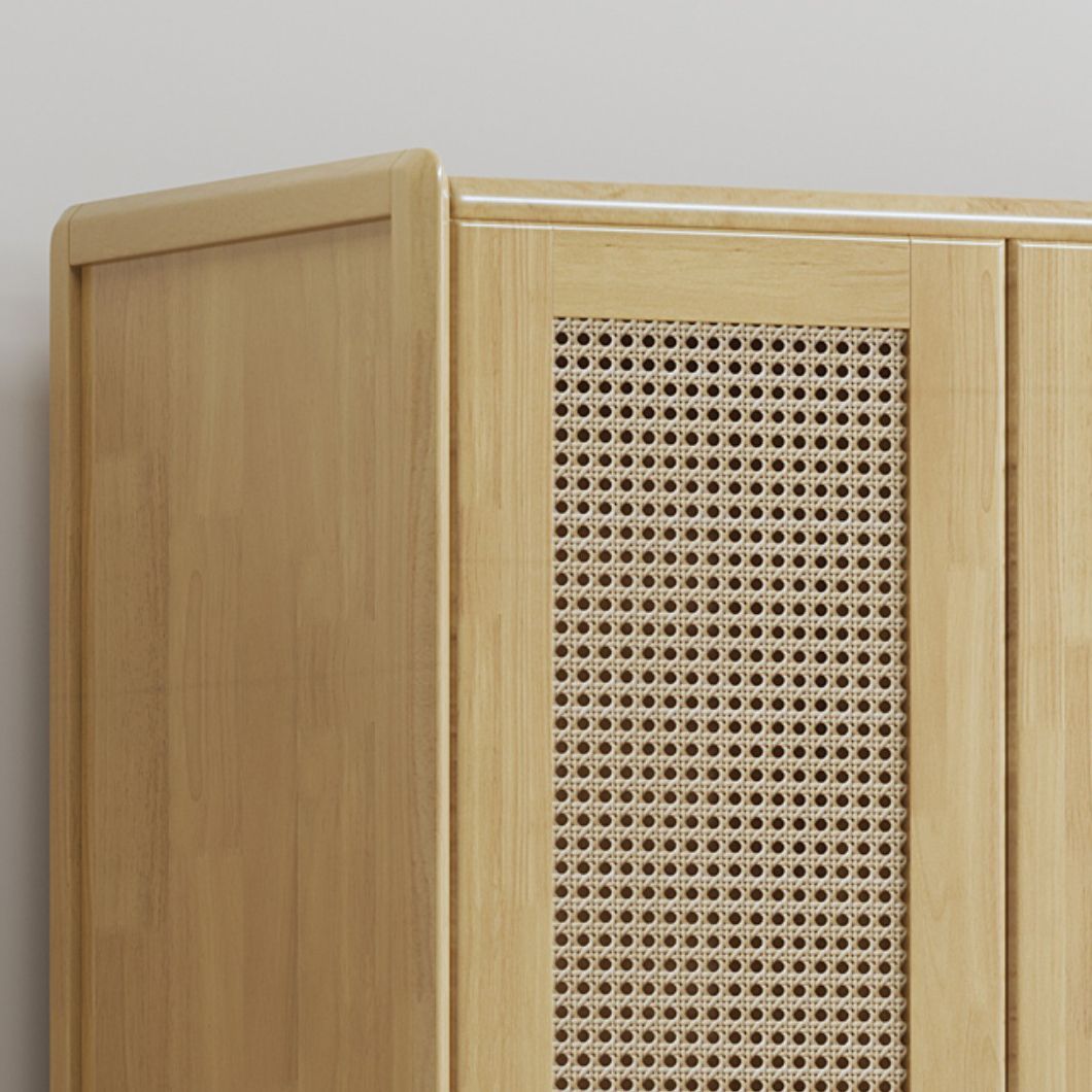 Rubberwood Solid Wood Frame Wardrobe Modern Rattan Hinged Doors with Legs