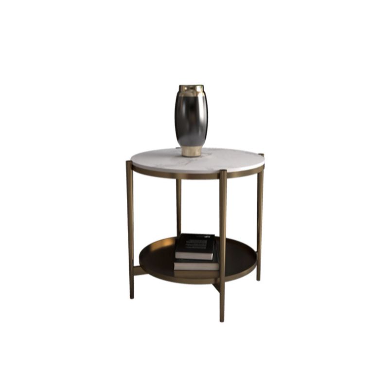 Modernistic 4 Legs Round Double Tier Living Room Accent Side Table