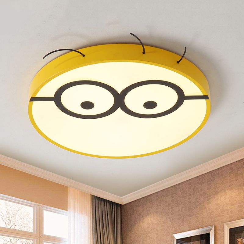 Kids Cartoon Character Flushmount Light Acrylic Kindergarten LED Ceiling Fixture in Yellow