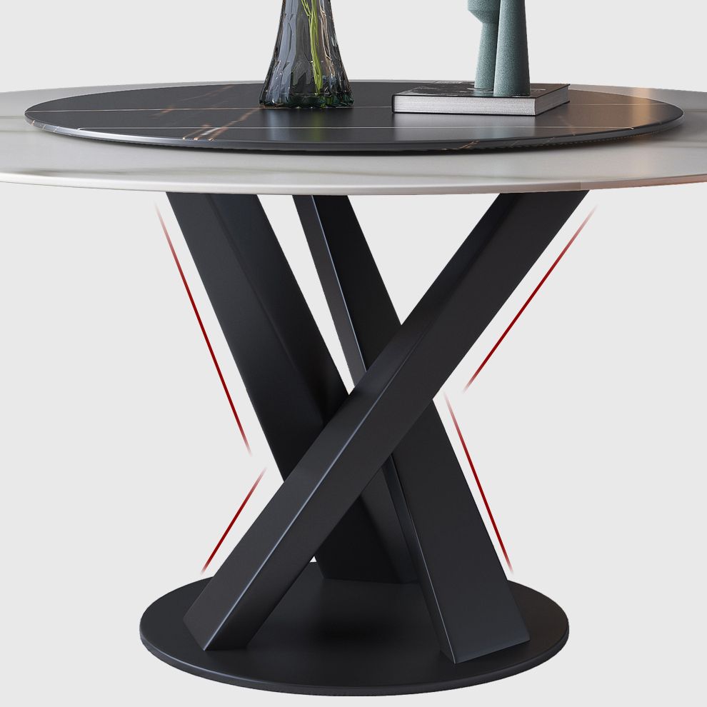 Contemporary Sintered Stone Round Dining Table Kitchen Standard Dining Table with Pedestal Base