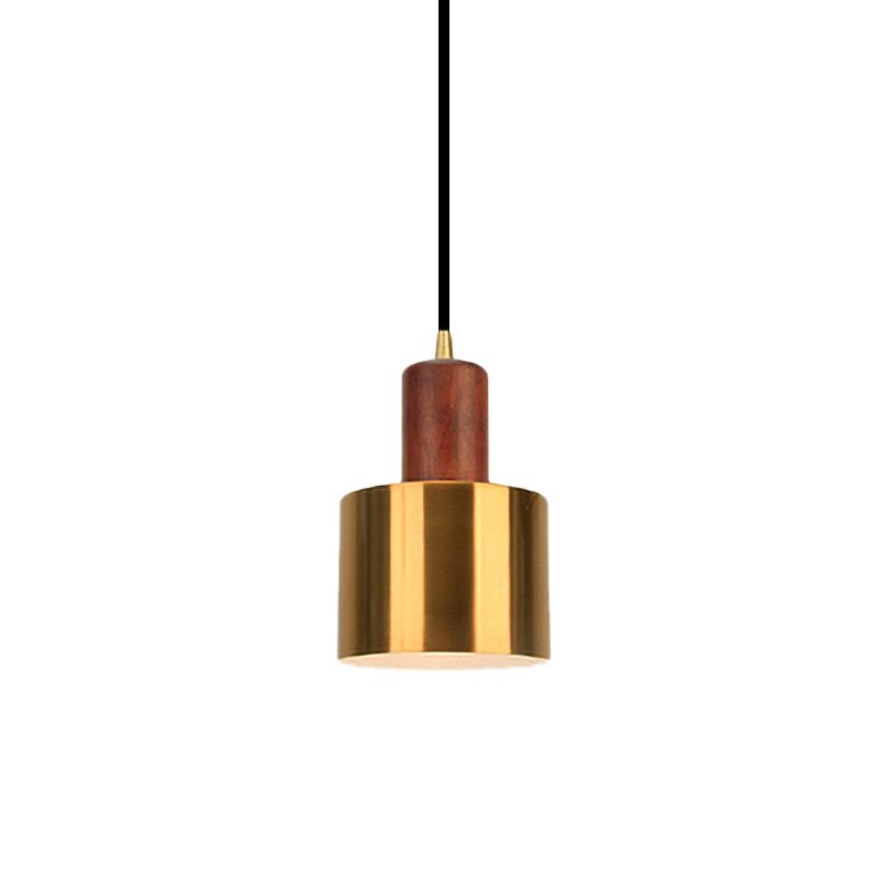 Luce a sospensione a forma di tamburo moderna 1 Lampada a sospensione a soffitto metallizzato in oro per cucina