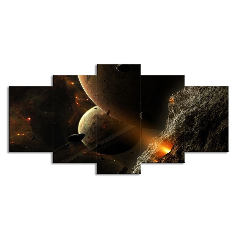 Yellow Planet Wall Art Cosmos Science Fiction Multi-Piece Canvas for Boys Room