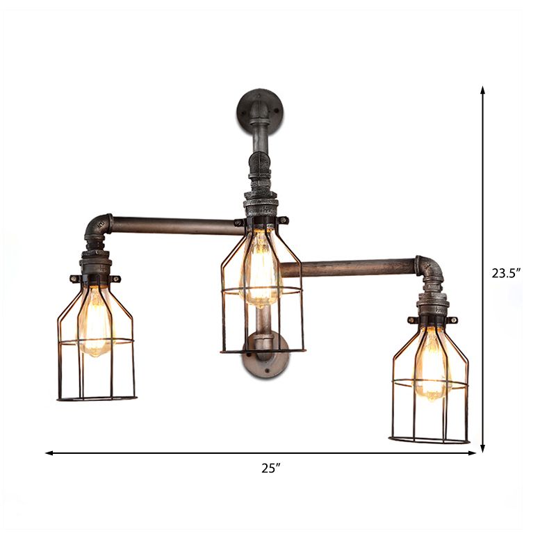3 luci illuminazione a parete di protezione in filo con design tubo vintage in metallo bronzo la luce per caffetteria per caffettiera