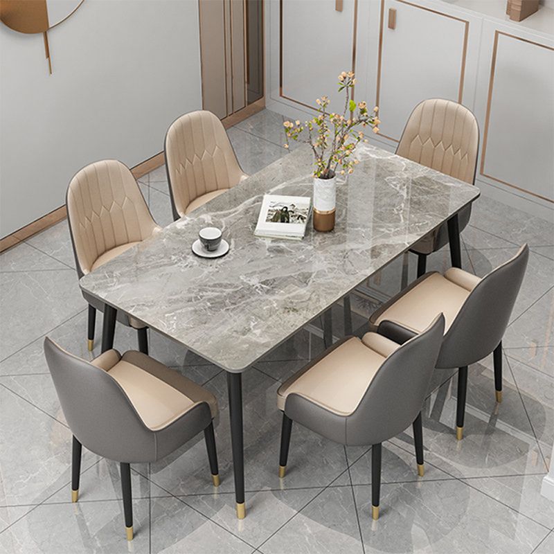 Slate and Metal Table Glam Style Rectangular Dining Table for Home Dining Room