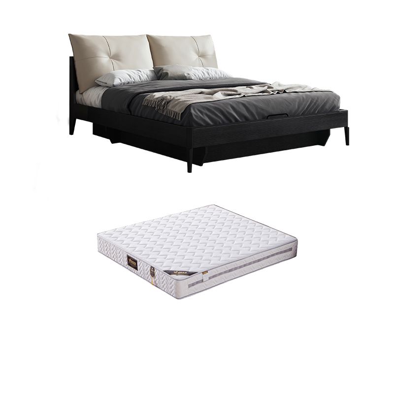 Upholstered Headboard Standard Bed Mid-Century Modern Panel Bed Dark Grey