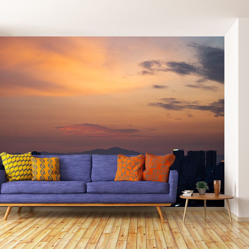 Urban City View Mural Modern Moisture Resistant Wall Covering for Meeting Room